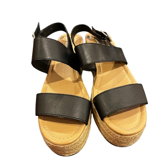 Steve Madden Fifer Black leather Platform espadrille Sandals retro y2k size 9 - Picture 2 of 6